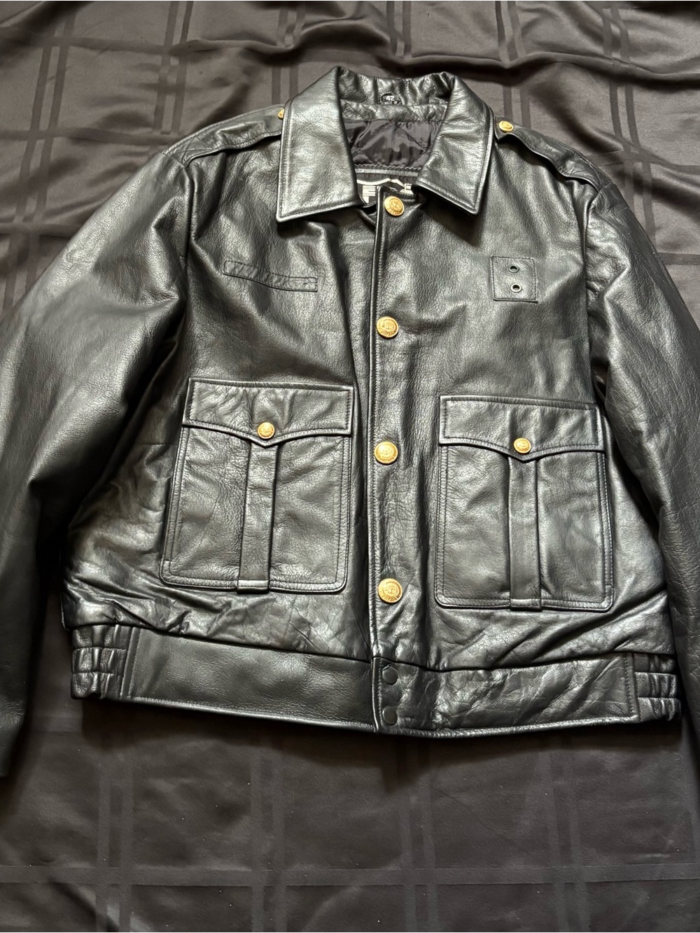 vintage 90s First Genuine Leather Motorcycle Belted Jacket 42 Black 1990s